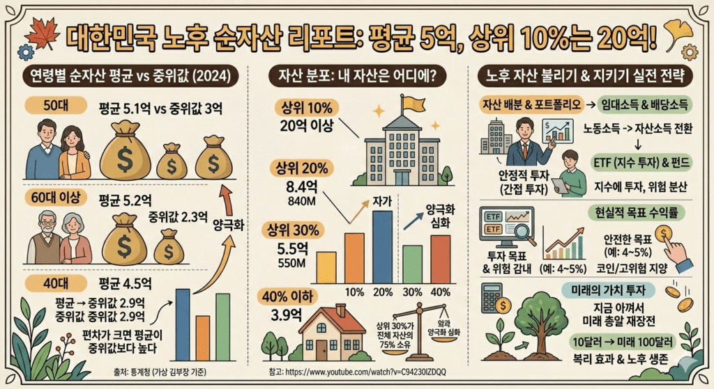 은퇴후 자산 얼마나 모아야 할까 (순자산, 중위값, 투자전략)