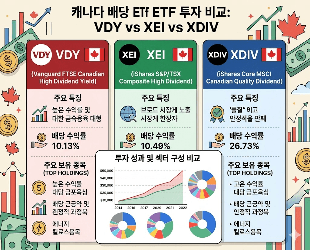 캐나다 배당 etf 투자 (vdy, xei, xdiv 비교)
