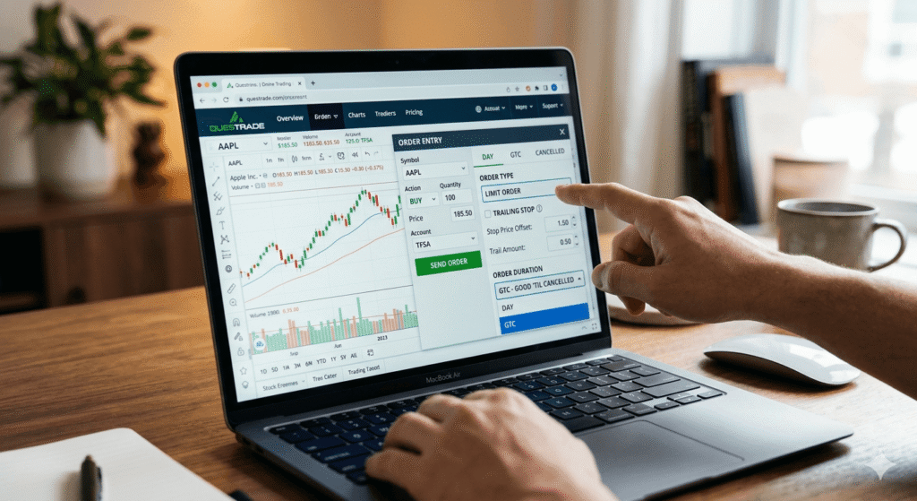 퀘스트레이드 주문 창 사용법 (리밋 오더, 트레일링 스탑, 주문 기간)