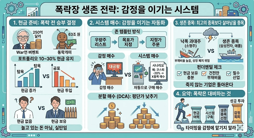 하락장에서 부자가 된 사람들 (현금 준비, 시스템 매수, 생존 종목)